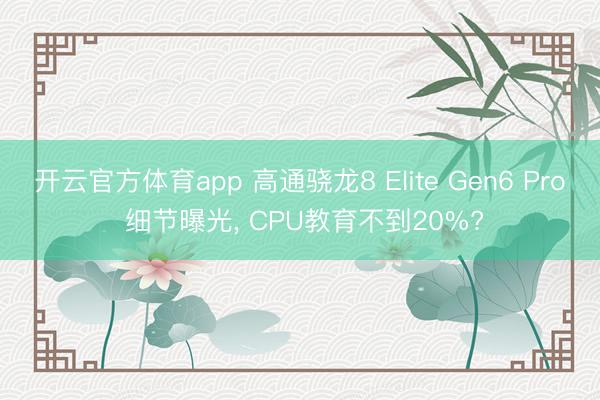 开云官方体育app 高通骁龙8 Elite Gen6 Pro 细节曝光， CPU教育不到20%?