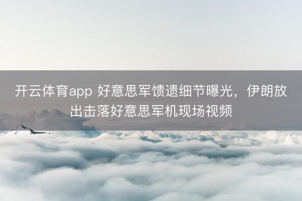开云体育app 好意思军馈遗细节曝光,伊朗放出击落好意思军机现场视频