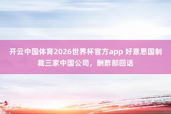开云中国体育2026世界杯官方app 好意思国制裁三家中国公司，酬酢部回话